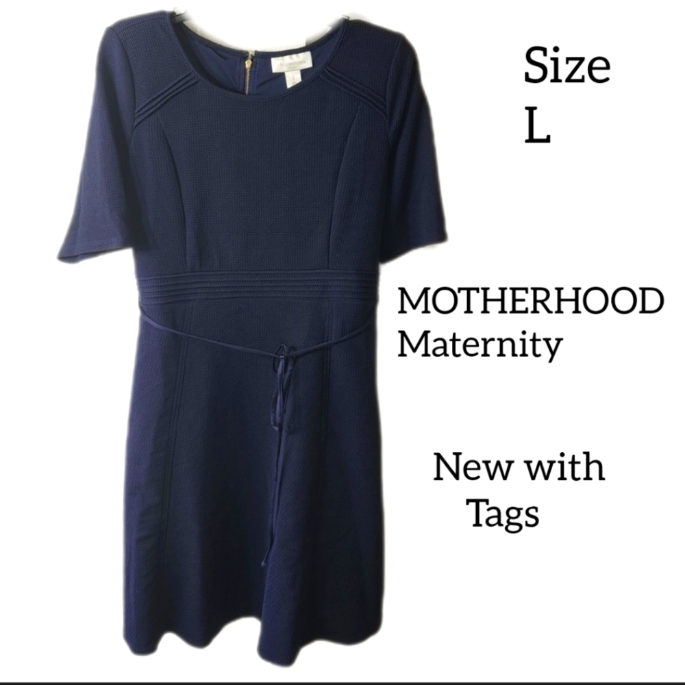 MOTHERHOOD MATERNITY DRESS BLUE NAVY SIZE L NEW WITH TAGS SHORT SLEEVES